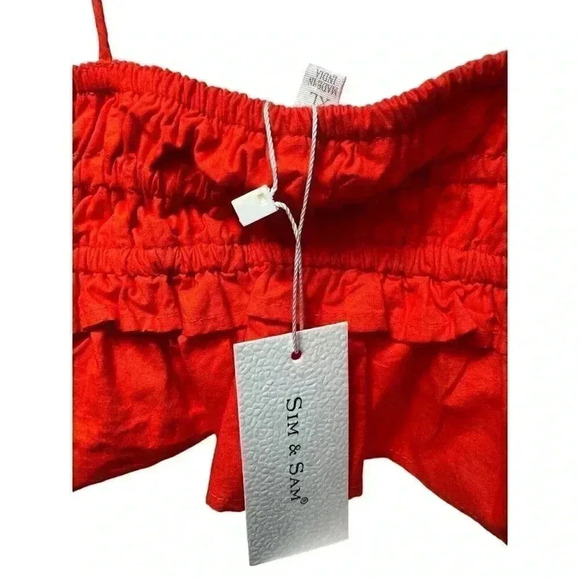 Sim & Sam Juniors XL PAOLINA RED Smocked Strappy Ruffled Tiered Crop Top - Picture 4 of 9